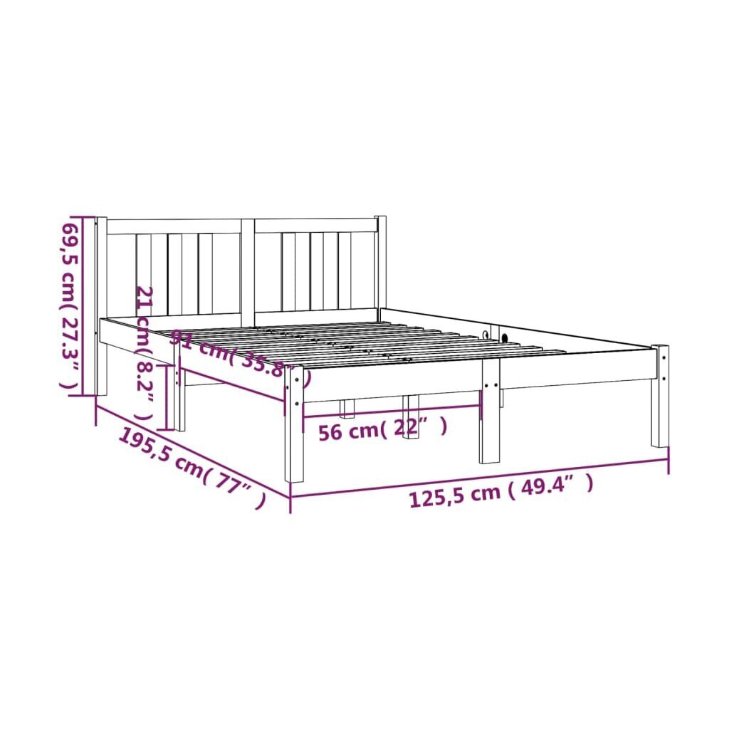 vidaXL voodiraam, hall, täismännipuit, 120 x 190 cm hind ja info | Voodid | kaup24.ee