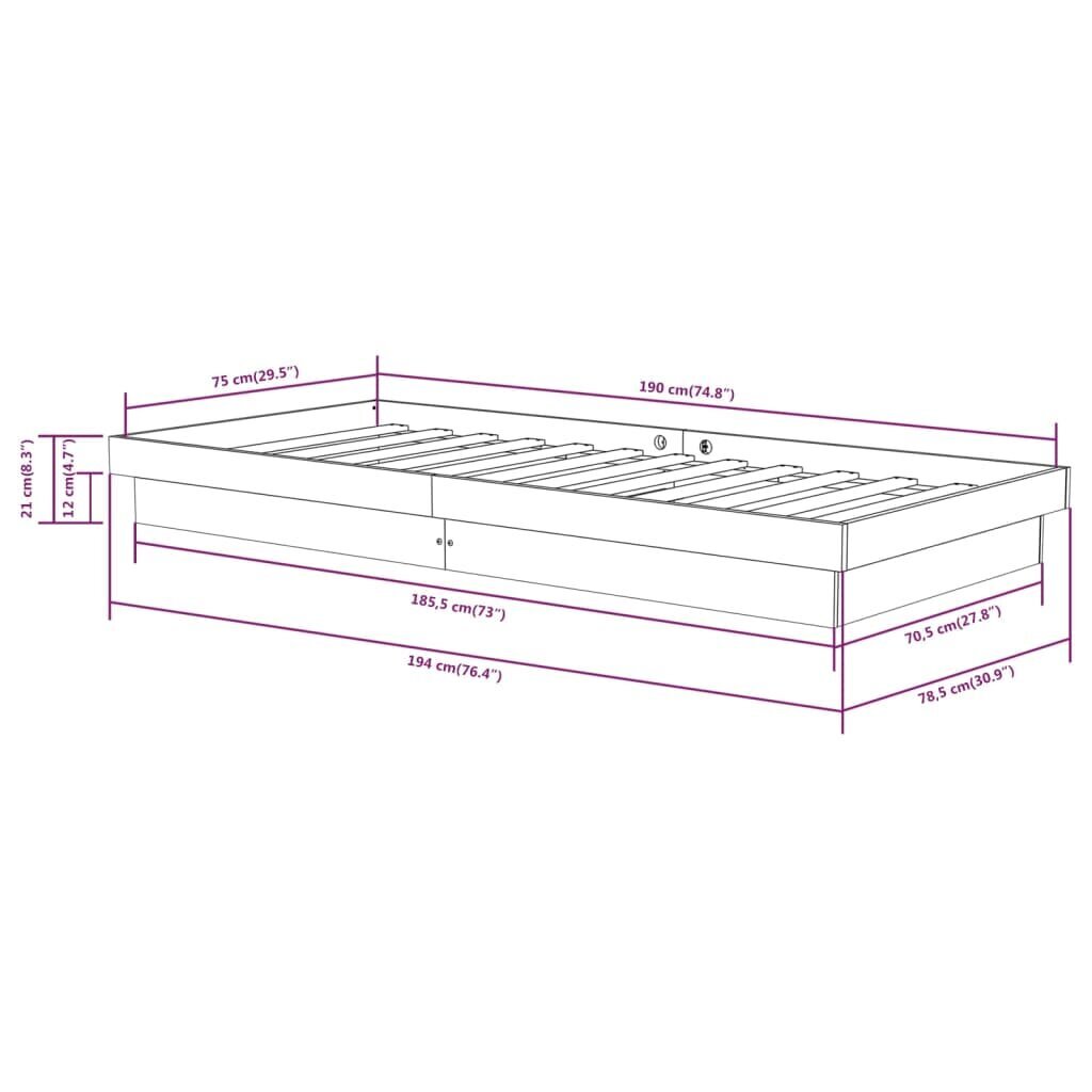 vidaXL voodiraam, männipuit, 75 x 190 cm hind ja info | Voodid | kaup24.ee