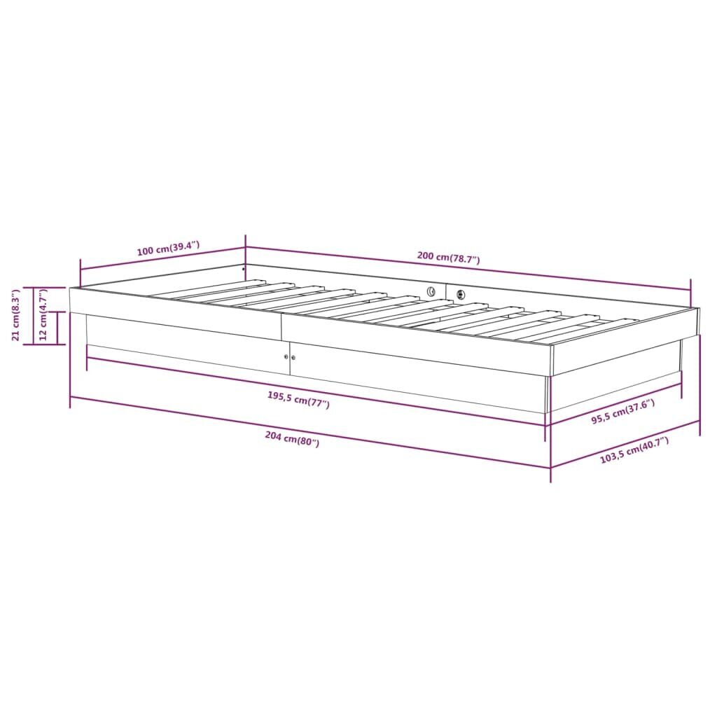 vidaXL voodiraam, meepruun, männipuit, 100 x 200 cm hind ja info | Voodid | kaup24.ee