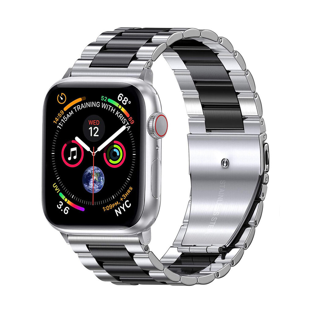 Apple Watch Roostevaba Teras Rihm – Hõbe/Must 38/40/41mm цена и информация | Nutikellade ja nutivõrude tarvikud | kaup24.ee