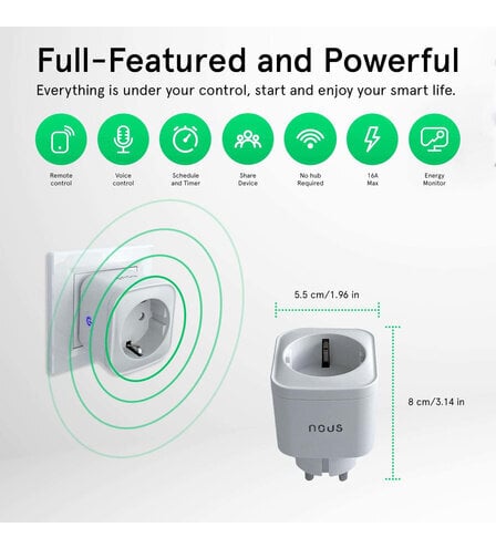 Smart Socket Wifi Nous A7 Smart Plug 16A, Tuya / Smart Life hind ja info | Lülitid ja pistikupesad | kaup24.ee