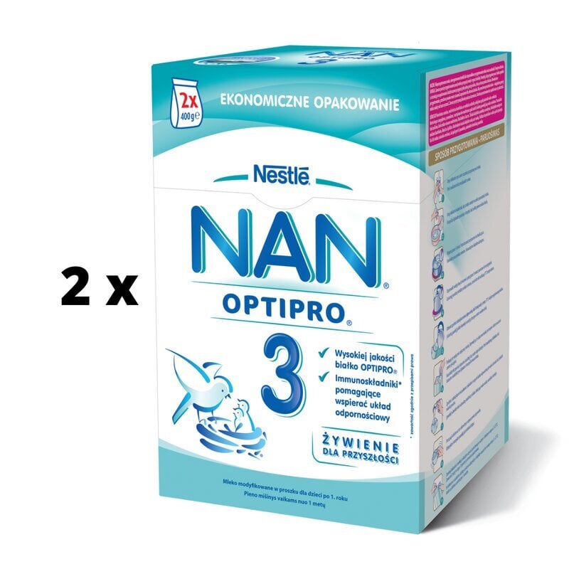 Piimasegu lastele alates aastast NAN OPTIPRO 3, 650 g x 2 pakk цена и информация | Piimasegu | kaup24.ee