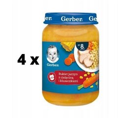 Lastepüree GERBER vasikaliha ja pastaga, 190 g x 4 pakk hind ja info | Püreed | kaup24.ee