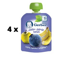 Magustoidukott GERBER õunte, mustikate ja banaaniga 80g x 4 pakk цена и информация | Пюре | kaup24.ee