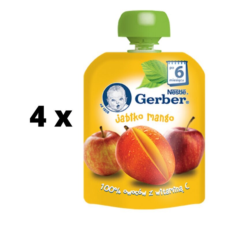 Lastepüree GERBER õuna ja mango maitsekotis, 80g x 4 pakk цена и информация | Püreed | kaup24.ee