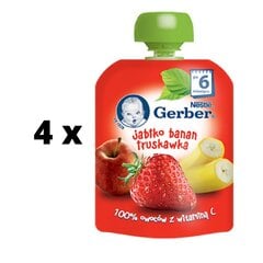 Laste magustoidukott GERBER õunte, banaanide ja maasikatega 80g x 4tk pakk hind ja info | Püreed | kaup24.ee