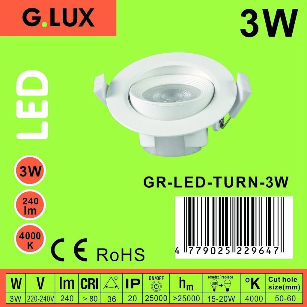 Valgusti G.LUX GR-LED-TURN-3W hind ja info | Süvistatavad ja LED valgustid | kaup24.ee