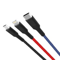 Кабель XO 3в1 USB - Lightning + USB-C + microUSB, 1.2 м, 3А многоцветный NBNB54 цена и информация | Кабели для телефонов | kaup24.ee