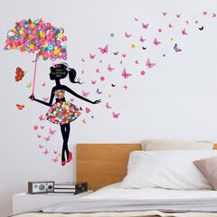 Детская наклейка на стену Цветочная девочка с зонтиком цена и информация | Декоративные наклейки | kaup24.ee