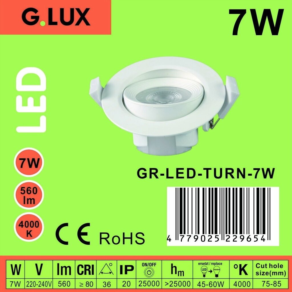 Valgusti G.LUX GR-LED-TURN-7W цена и информация | Süvistatavad ja LED valgustid | kaup24.ee