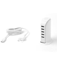 Dudao charger 5x USB with built-in power cable EU white (A5EU) hind ja info | Mobiiltelefonide laadijad | kaup24.ee