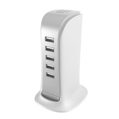 Dudao charger 5x USB with built-in power cable EU white (A5EU) hind ja info | Mobiiltelefonide laadijad | kaup24.ee