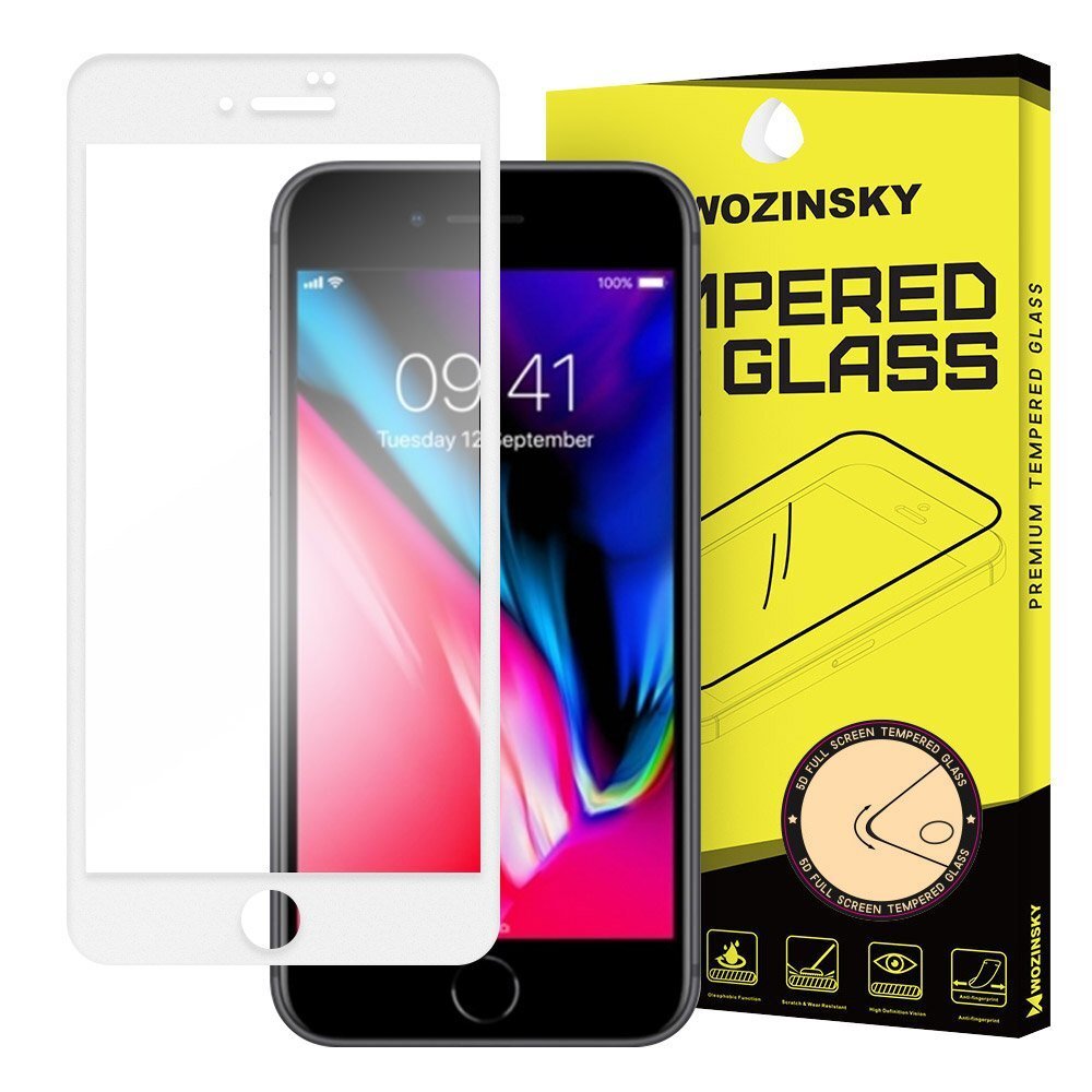 LCD kaitseklaas Wozinsky 5D sobivus telefoniümbrisega Apple iPhone 7/8/SE2/SE3 valge цена и информация | Ekraani kaitsekiled | kaup24.ee