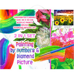 Картина 2 в 1: Картина по номерам + Алмазная мозаика "Подсолнухи" 40x50, C 89692 цена и информация | Алмазная мозаика | kaup24.ee