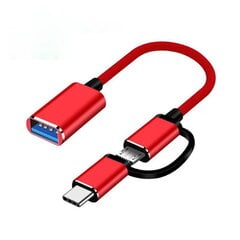 Кабель Riff 2в1 OTG Host Адаптер Type-C +Micro USB папа на USB Type A 15.5 см, красный (OEM) цена и информация | Кабели и провода | kaup24.ee