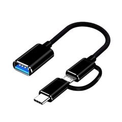 Кабель Riff 2в1 OTG Host Адаптер Type-C +Micro USB папа на USB 3.0 Type A 15.5 см, черный (OEM) цена и информация | Кабели и провода | kaup24.ee