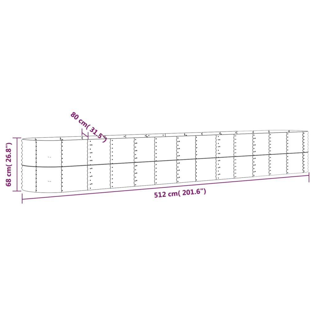 vidaXL aia taimekast, pulbervärvitud teras, 512 x 80 x 68 cm, hõbedane hind ja info | Istutus- ja turbapotid | kaup24.ee