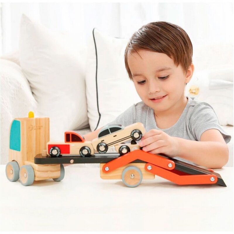 Puidust veoauto koos autodega hind ja info | Poiste mänguasjad | kaup24.ee