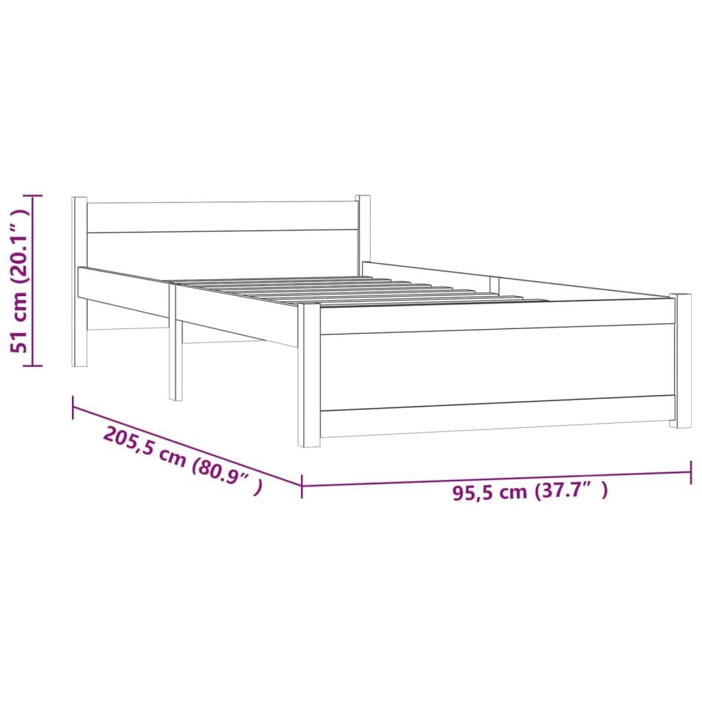 vidaXL voodiraam, valge, männipuit, 90 x 200 cm hind ja info | Voodid | kaup24.ee