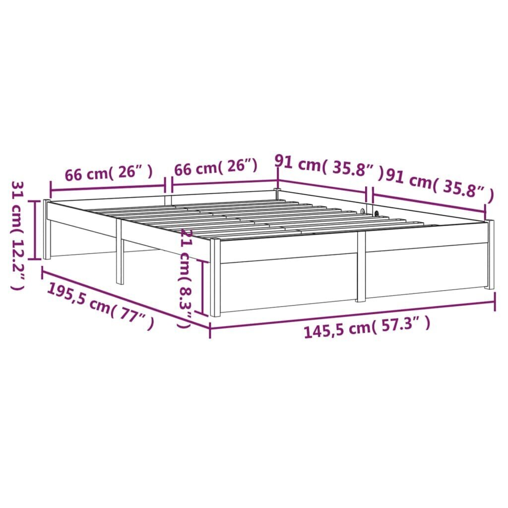 vidaXL voodiraam, valge, männipuit, 140 x 190 cm hind ja info | Voodid | kaup24.ee