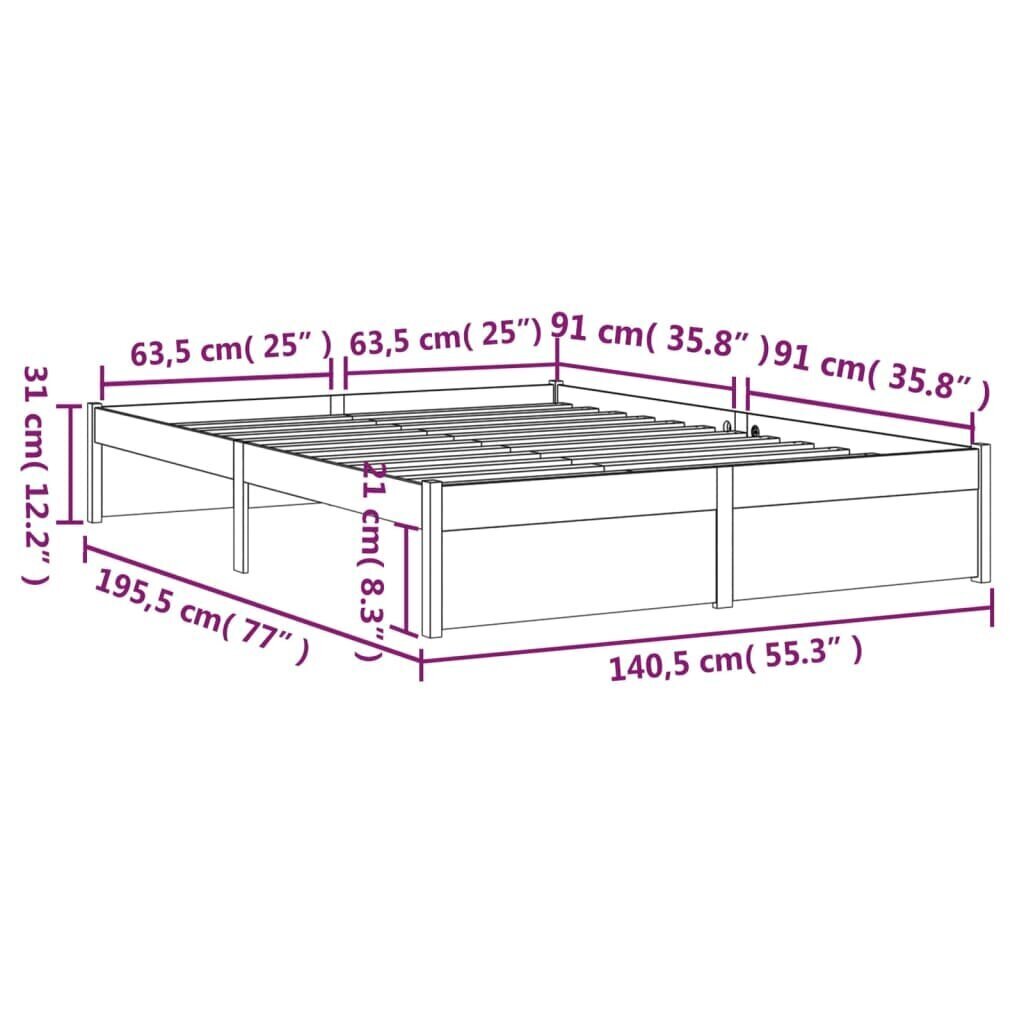 vidaXL voodiraam, hall, männipuit, 135 x 190 cm hind ja info | Voodid | kaup24.ee