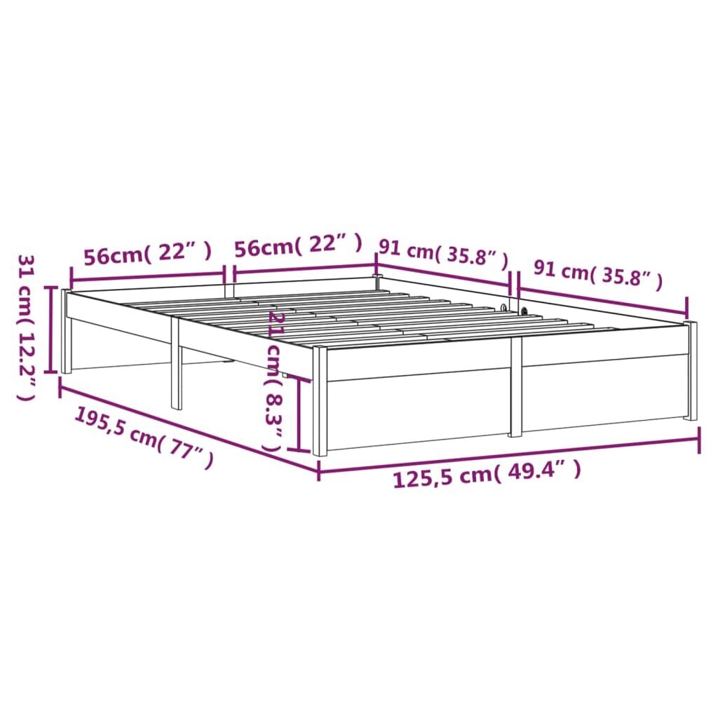 vidaXL voodiraam, männipuit, 120 x 190 cm hind ja info | Voodid | kaup24.ee