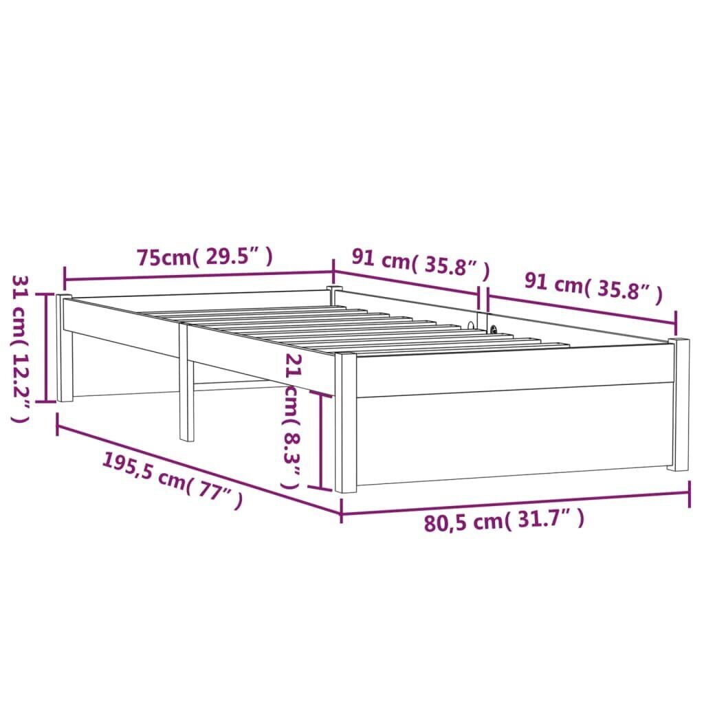 vidaXL voodiraam, meepruun, männipuit, 75 x 190 cm цена и информация | Voodid | kaup24.ee