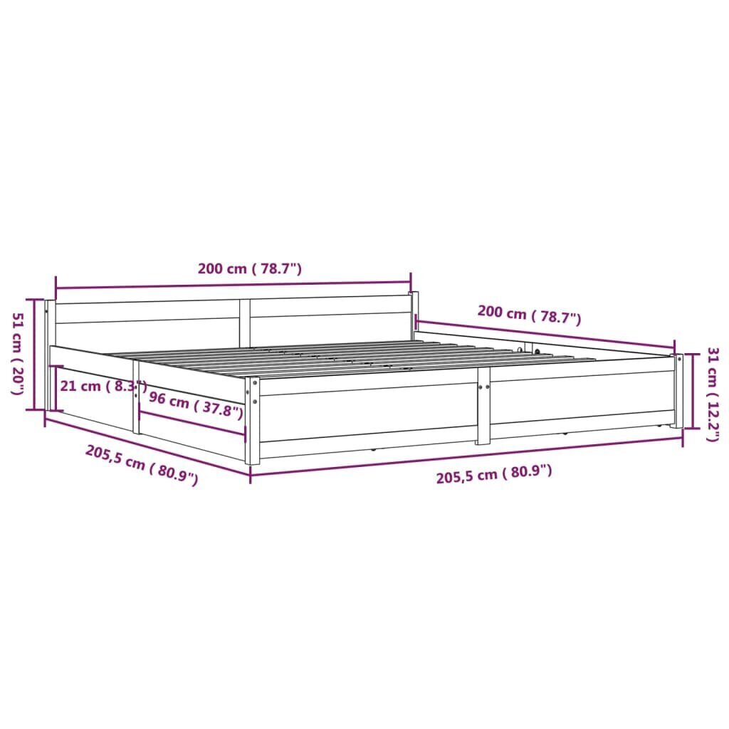 vidaXL sahtlitega voodiraam, valge, 200 x 200 cm hind ja info | Voodid | kaup24.ee