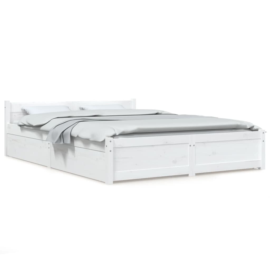 vidaXL sahtlitega voodiraam, valge, 140 x 200 cm hind ja info | Voodid | kaup24.ee