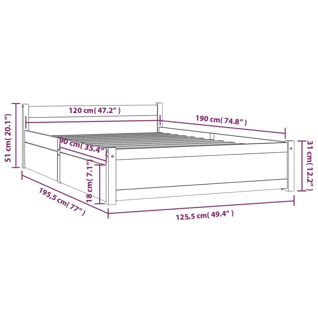 vidaXL sahtlitega voodiraam, valge, 120 x 190 cm цена и информация | Voodid | kaup24.ee