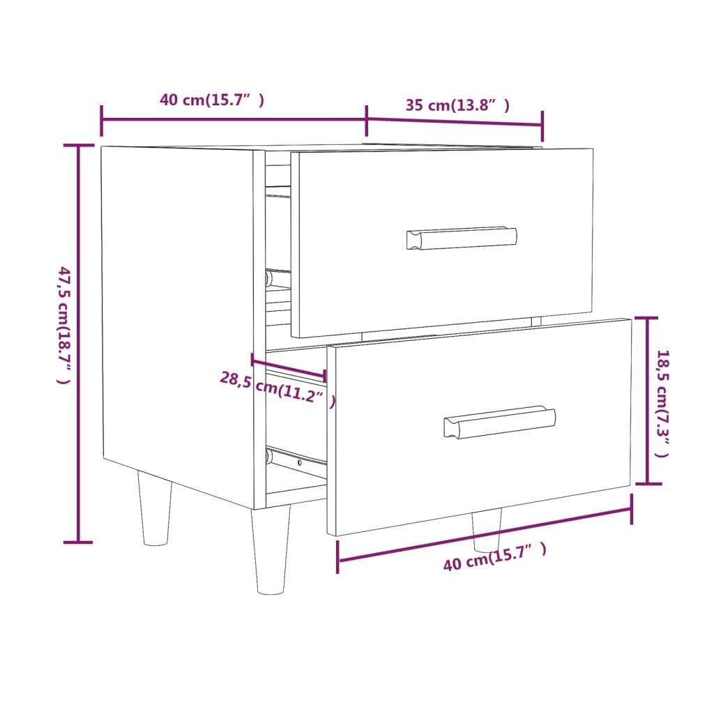 Voodikapid, 2 tk., valge, 40 x 35 x 47,5 cm, läikiv hind ja info | Öökapid | kaup24.ee