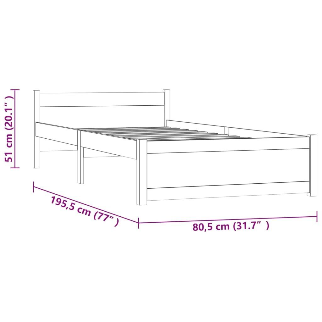 vidaXL voodiraam, valge, männipuit, 75 x 190 cm hind ja info | Voodid | kaup24.ee