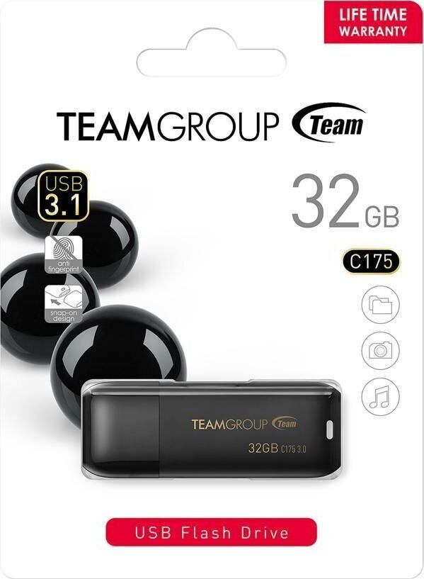 Team Group C175 USB flash drive 32 GB USB Type-A 3.2 Gen 1 (3.1 Gen 1) Black цена и информация | Mälupulgad | kaup24.ee