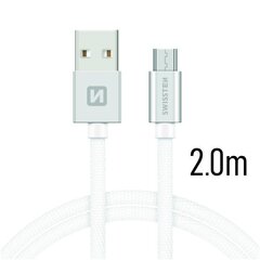 Swissten Textile Quick Charge Universal Micro USB Data and Charging Cable 2.0m Silver hind ja info | Mobiiltelefonide kaablid | kaup24.ee