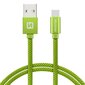 Swissten Textile Universal Quick Charge 3.1 USB-C Data and Charging Cable 20 cm Green hind ja info | Mobiiltelefonide kaablid | kaup24.ee