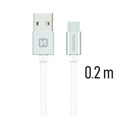 Swissten Textile Universal Quick Charge 3.1 USB-C Data and Charging Cable 20 cm Silver hind ja info | Mobiiltelefonide kaablid | kaup24.ee
