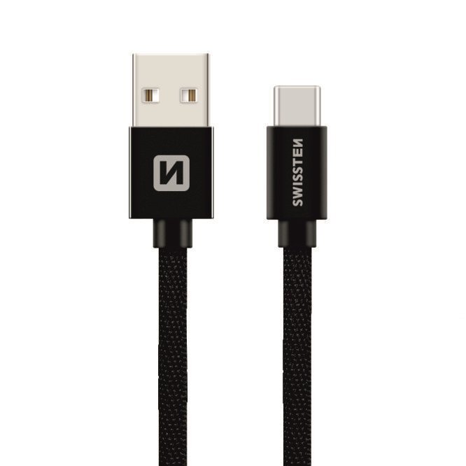 Swissten Textile Universal Quick Charge 3.1 USB-C Data and Charging Cable 3m Black цена и информация | Mobiiltelefonide kaablid | kaup24.ee