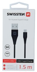 Кабель данных Swissten 5A Super Fast Charge USB-C USB, 1.5 м, черный цена и информация | Кабели для телефонов | kaup24.ee