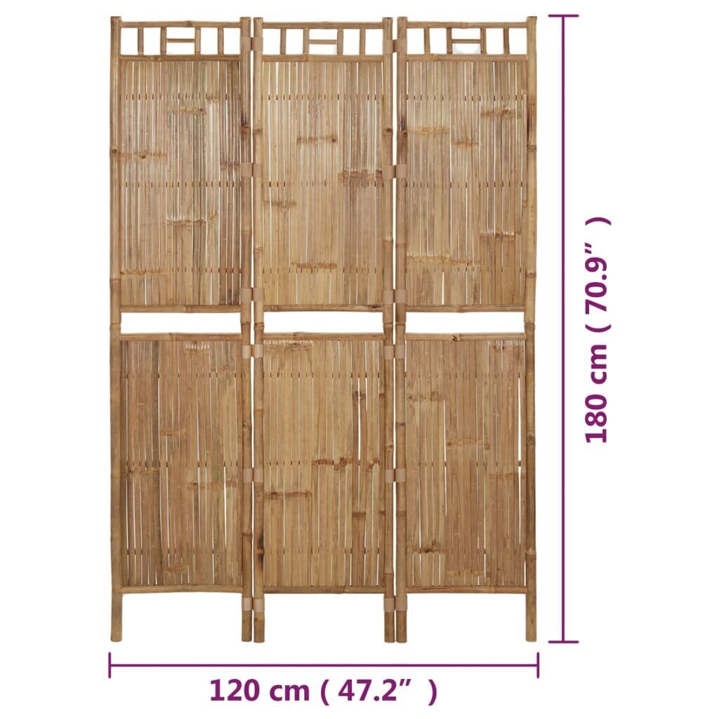 vidaXL 3 paneeliga ruumijagaja, bambus, 120 x 180 cm hind ja info | Sirmid ja vaheseinad | kaup24.ee