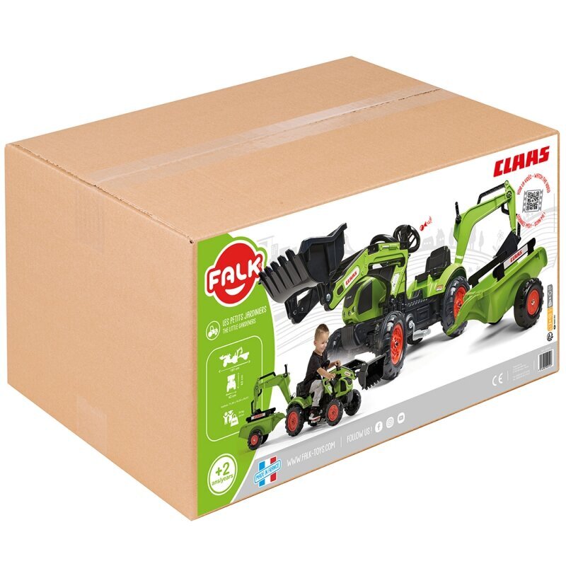 Falk traktor koos haagise ja laaduriga, roheline цена и информация | Imikute mänguasjad | kaup24.ee