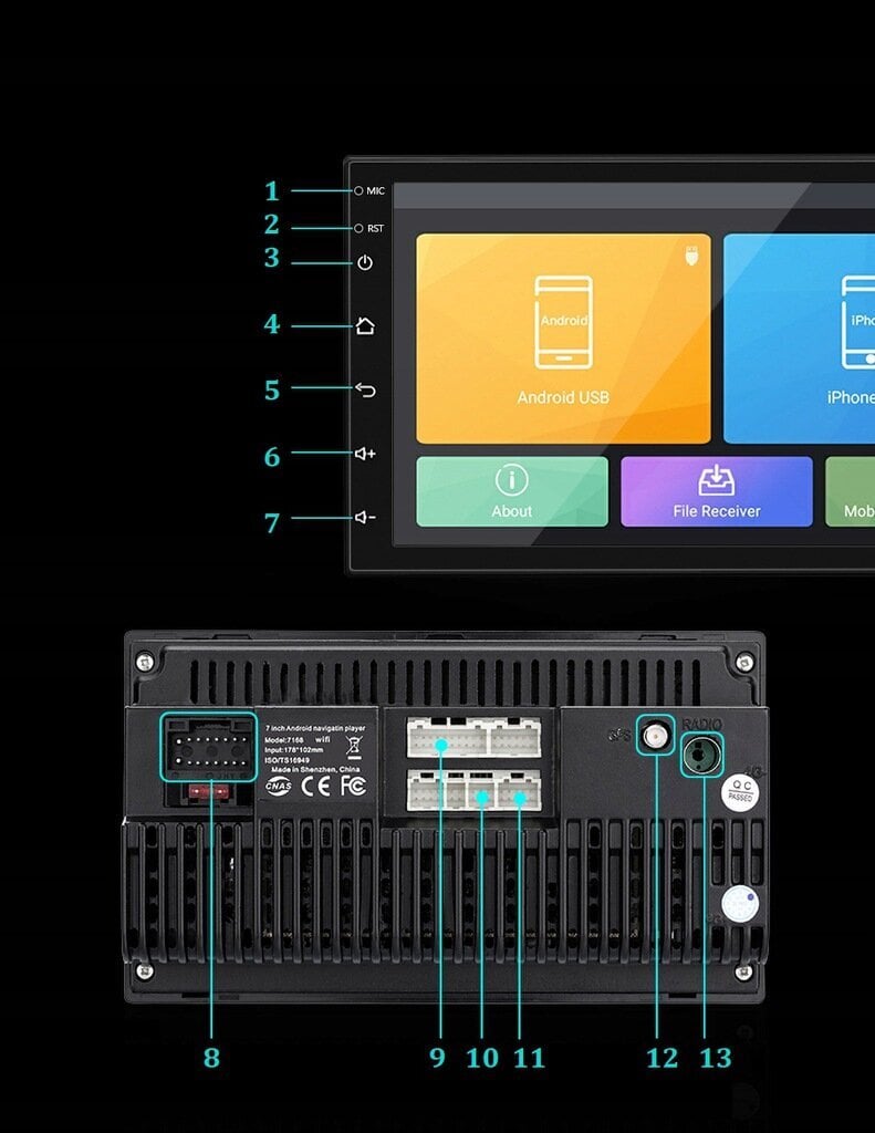 Autoraadio, navigatsiooni multimeediajaam, GPS, WI-FI, Android 12 ekraan 7" hind ja info | Autoraadiod, multimeedia | kaup24.ee