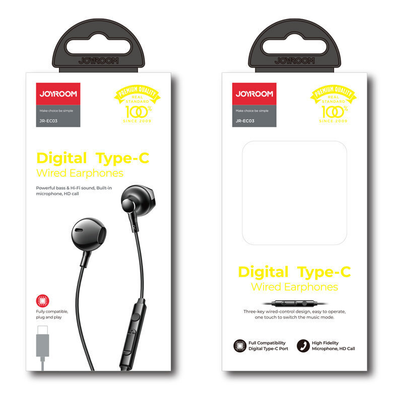 Joyroom In-Ear USB Type C JR-EC03 Black hind ja info | Kõrvaklapid | kaup24.ee