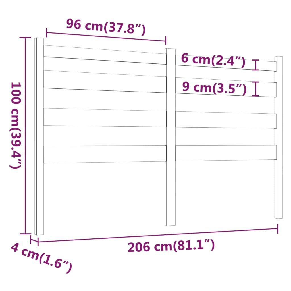 vidaXL voodipeats, 206 x 4 x 100 cm, männipuit hind ja info | Voodid | kaup24.ee