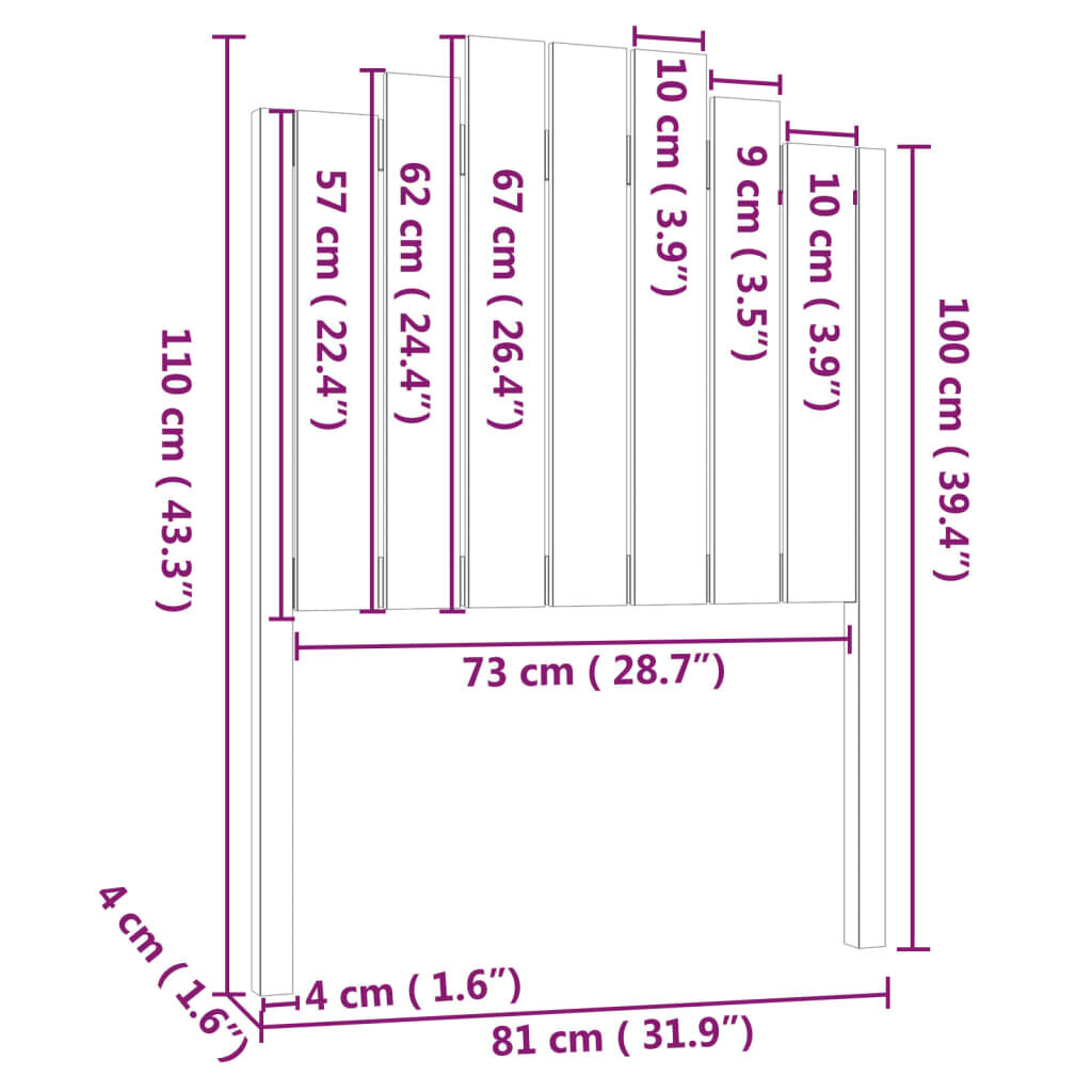 vidaXL voodipeats, 81 x 4 x 110 cm, männipuit hind ja info | Voodid | kaup24.ee