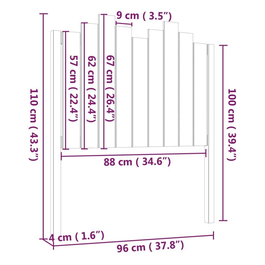 vidaXL voodipeats, hall, 96x4x110 cm, männipuit hind ja info | Voodid | kaup24.ee