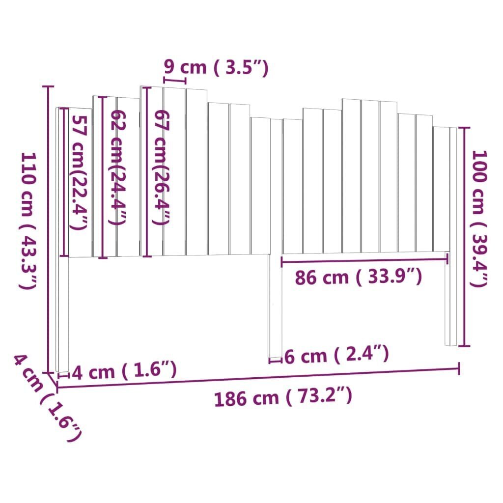 vidaXL voodipeats, valge, 186x4x110 cm, männipuit hind ja info | Voodid | kaup24.ee