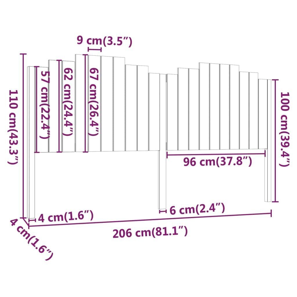 vidaXL voodipeats, meepruun, 206x4x110 cm, männipuit hind ja info | Voodid | kaup24.ee