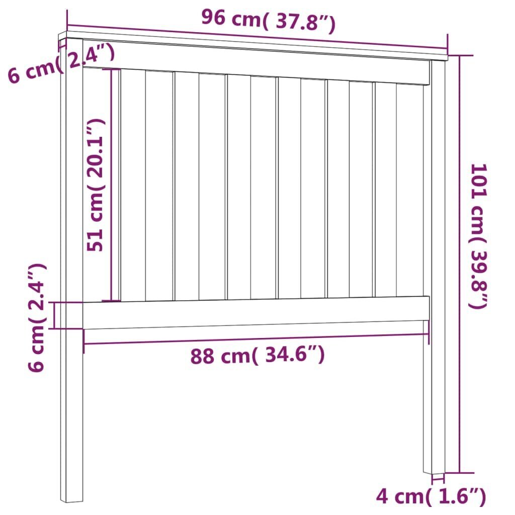 vidaXL voodipeats, valge, 96x6x101 cm, männipuit hind ja info | Voodid | kaup24.ee