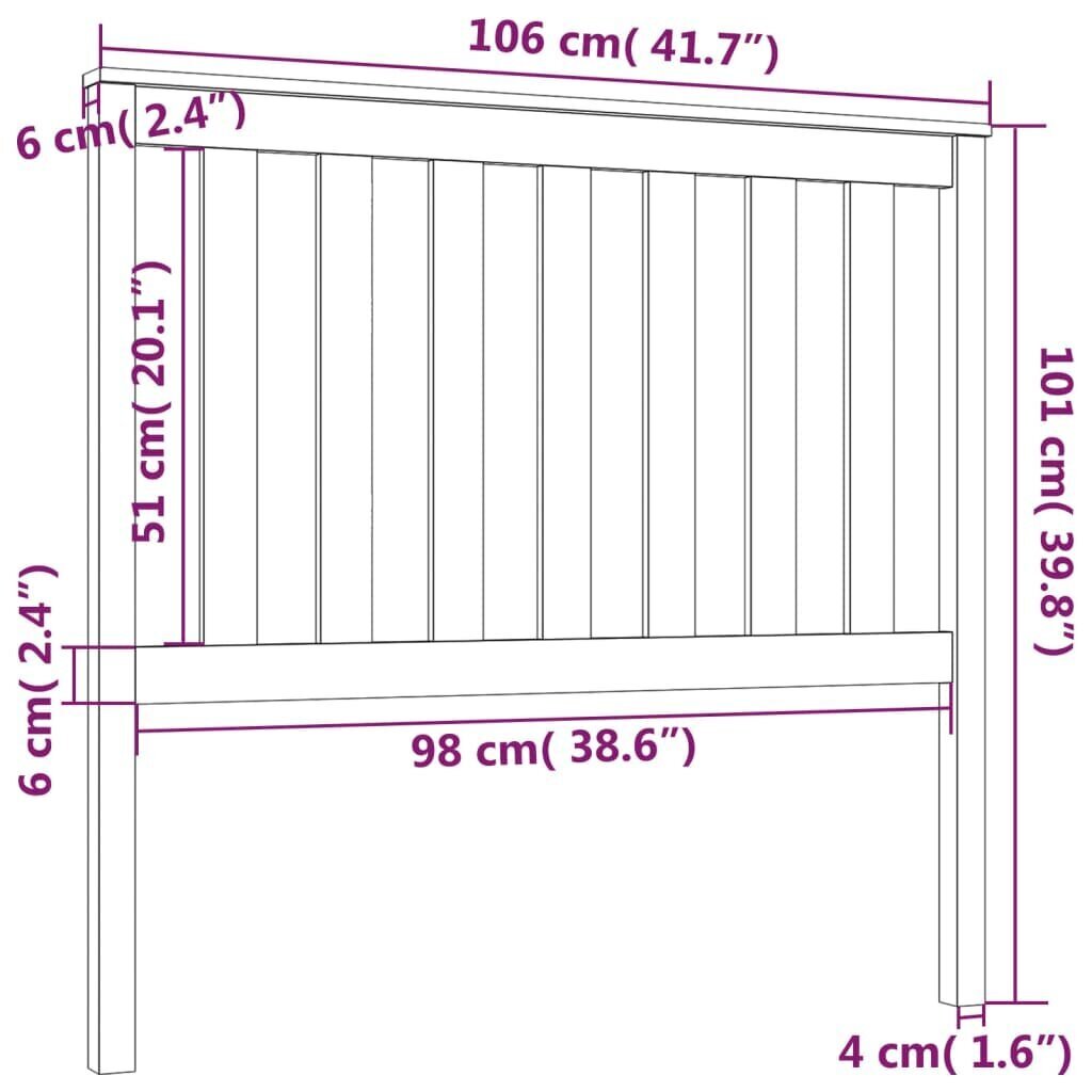 vidaXL voodipeats, valge, 106x6x101 cm, männipuit цена и информация | Voodid | kaup24.ee