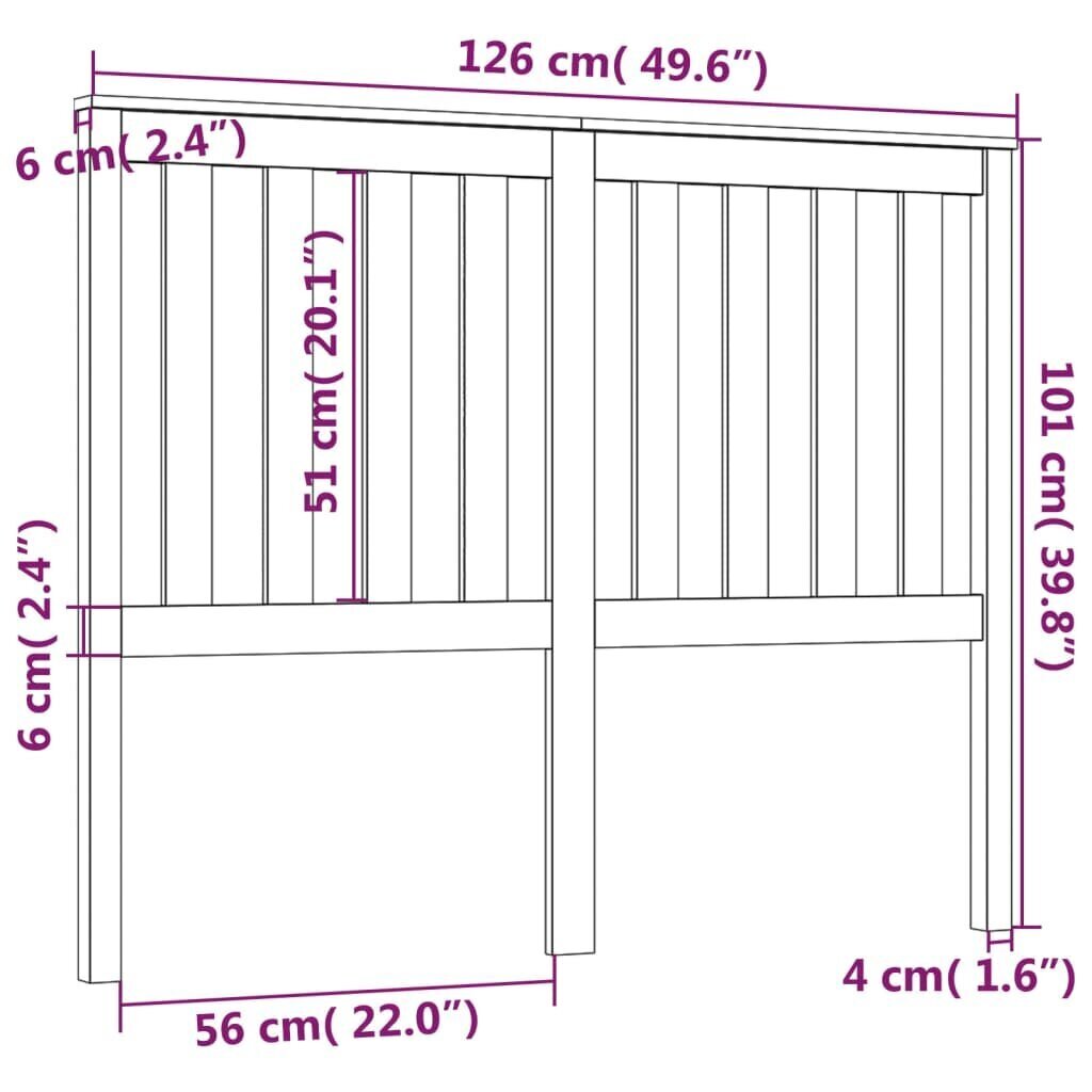 vidaXL voodipeats, meepruun, 126x6x101 cm, männipuit hind ja info | Voodid | kaup24.ee